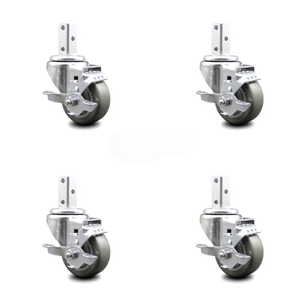 Service Caster 3 Inch Gray Poly Wheel Swivel 3/4 Inch Square Stem Caster Set with Brake SCC SCC-SQ20S314-PPUB-GRY-TLB-34-4 - main
